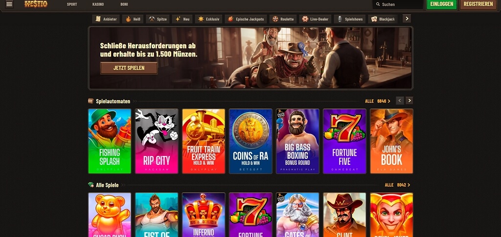 Westio Casino -Benutzeroberfläche